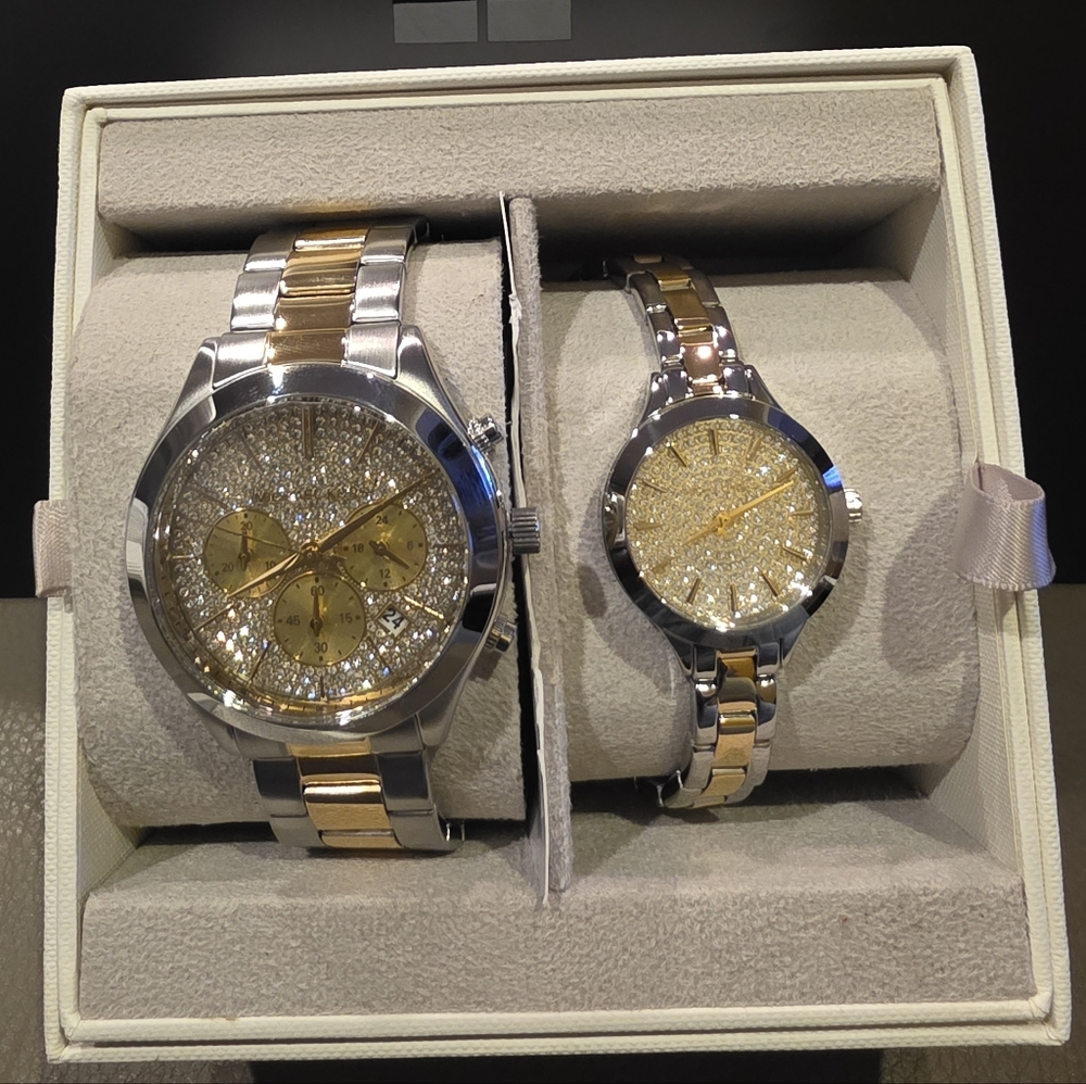 Gold and Silver Pave Style Watch Set